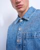 Topman Topman relaxed fit over the head denim shirt in mid wash-Blue - 4