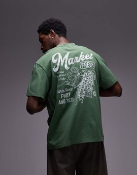 Topman Topman relaxed fit t-shirt with front and back market prints in washed green