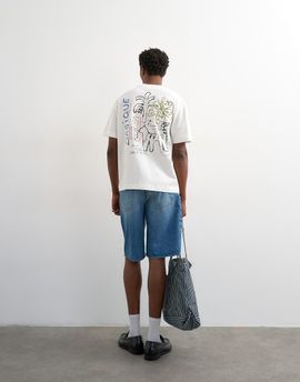 Topman Topman relaxed fit t-shirt with magique front and back embroidery in ecru-White