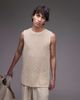 Topman Topman relaxed fit textured knit tank top in stone-Neutral - 1