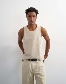 Topman Topman relaxed fit textured tank top in stone-Neutral