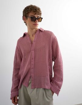 Topman Topman relaxed fit woven mesh shirt in washed pink-Blue
