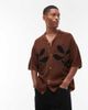 Topman Topman relaxed floral applique revere knitted shirt in brown - 1