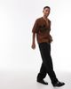 Topman Topman relaxed floral applique revere knitted shirt in brown - 2