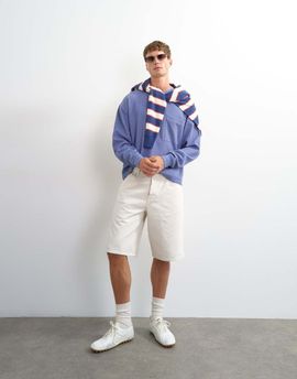 Topman Topman rigid baggy denim shorts in bone-White