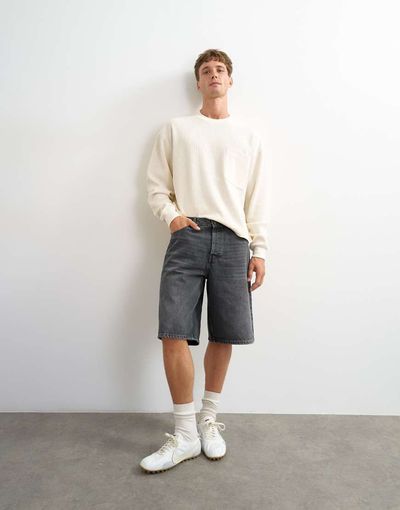 Topman Topman rigid baggy denim shorts in washed black