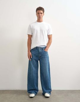 Topman Topman rigid baggy fit jeans in mid wash-Blue