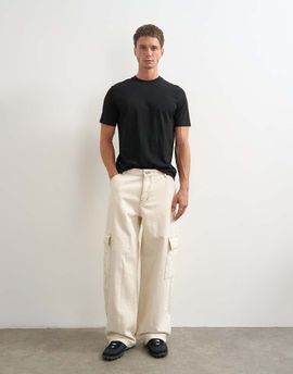Topman Topman rigid baggy fit jeans with side pockets in natural-White