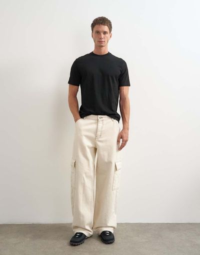 Topman Topman rigid baggy fit jeans with side pockets in natural-White