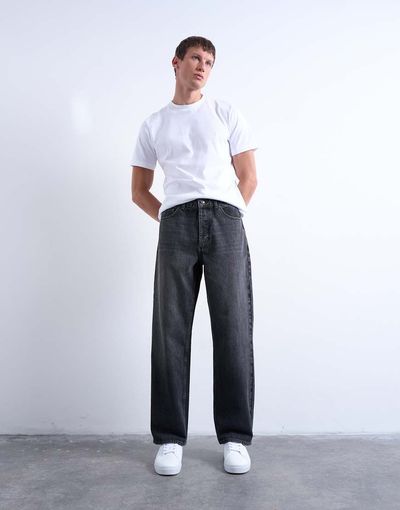 Topman Topman rigid baggy jean in washed black