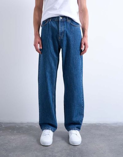 Topman Topman rigid baggy jeans in mid wash-Blue