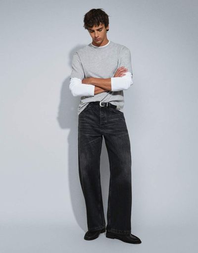 Topman Topman rigid baggy jeans in washed black
