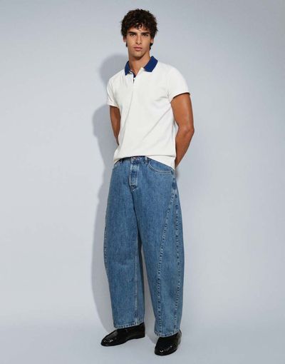 Topman Topman rigid barrel fit jeans in medium wash-Blue