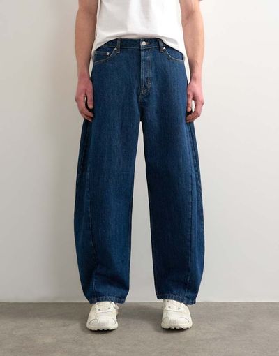 Topman Topman rigid barrel jeans in dark wash-Blue