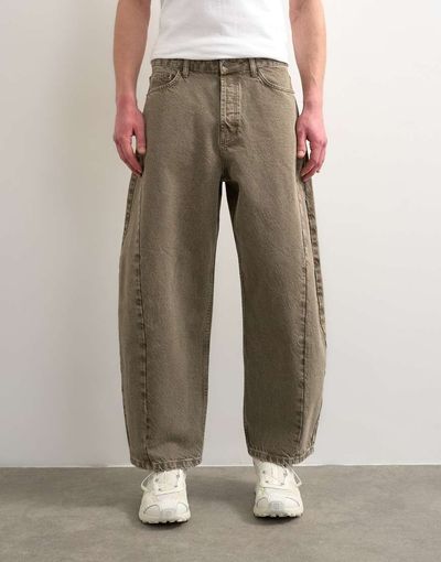 Topman Topman rigid barrel jeans in light brown-Green