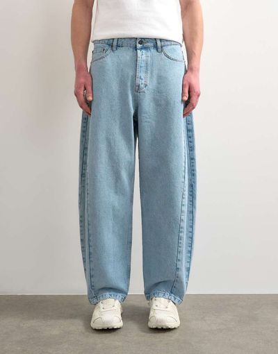 Topman Topman rigid barrel jeans in light wash-Blue