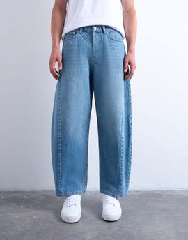 Topman Topman rigid barrel jeans in mid wash-Blue