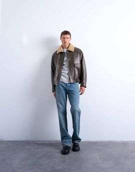 Topman Topman rigid flare jeans in mid wash-Blue