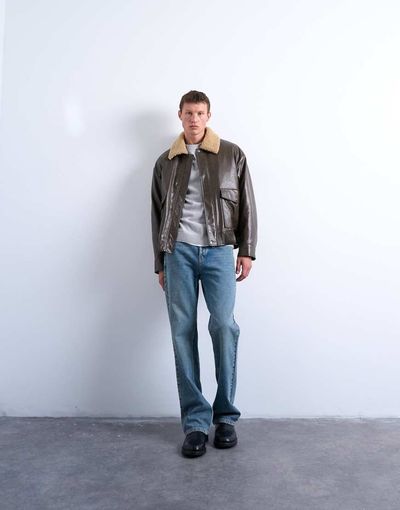 Topman Topman rigid flare jeans in mid wash-Blue