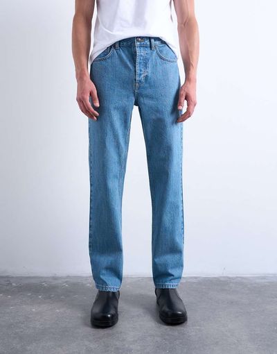 Topman Topman rigid straight jeans in mid wash-Blue