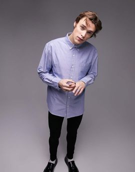 Topman Topman short sleeve relaxed oxford shirt in blue