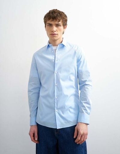 Topman Topman slim fit long sleeve formal stretch shirt in light blue