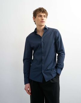 Topman Topman slim fit long sleeve formal stretch shirt in navy