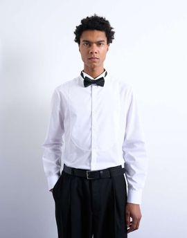 Topman Topman slim fit long sleeve tuxedo shirt with bib in white