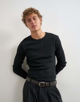 Topman Topman slim fit rib long sleeve t-shirt in black