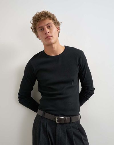 Topman Topman slim fit rib long sleeve t-shirt in black