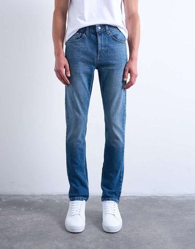 Topman Topman stretch skinny jeans in mid wash-Blue