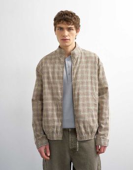 Topman Topman textured plaid harrington jacket in brown