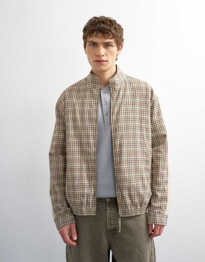 Topman Topman textured plaid harrington jacket in brown