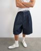 Topman Topman wide leg denim bermuda shorts with pronounced pleat in raw-Blue - 4