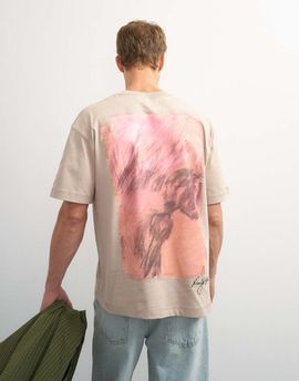 Topman Topman x Paul Majek relaxed fit abstract painting back graphic T-shirt with embroidery in stone-Neutral