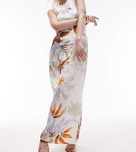 Topshop Petite Topshop Petite super high waist maxi skirt in multi tropical floral print
