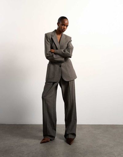 Topshop Tolu Coker x Topshop tailored pants in taupe-Brown