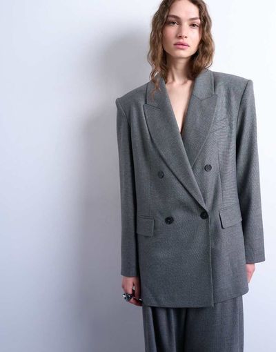 Topshop Topshop 80s double breasted oversized blazer in gray