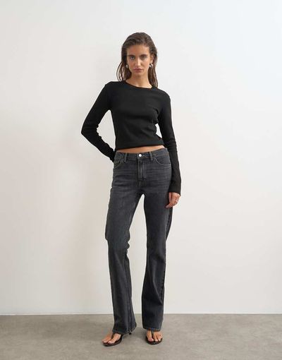 Topshop Topshop 90's bootcut low rise jeans in washed black-Blue