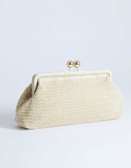 Topshop Topshop Abbie medium woven clutch bag in natural-White