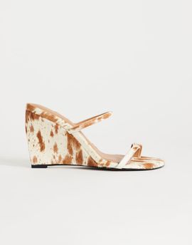 Topshop Topshop Abi strappy wedge high heel in cow print hair in real leather-Brown