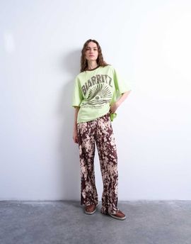 Topshop Topshop abstract animal print plisse pants in brown