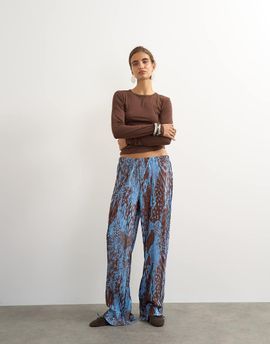 Topshop Topshop abstract plisse wide leg pants in blue