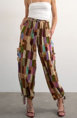Topshop Topshop Abstract Print Linen Blend Cargo Pants