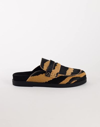 Topshop Topshop Addie loafer mule in zebra print hair on real leather-MULTI