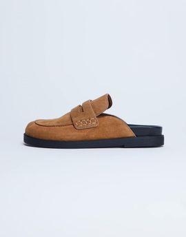 Topshop Topshop Addie real suede mule loafer in tan-Brown