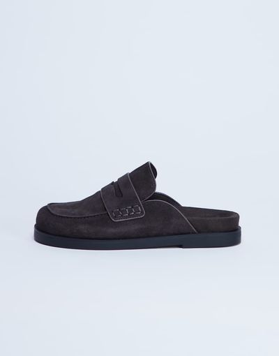 Topshop Topshop Addie real suede mule loafers in chocolate-Brown