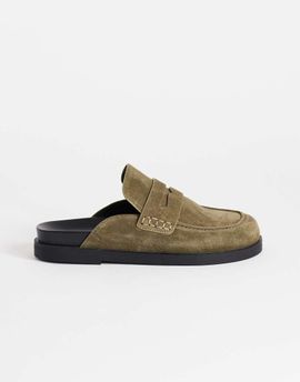 Topshop Topshop Addie real suede mule loafers in khaki green