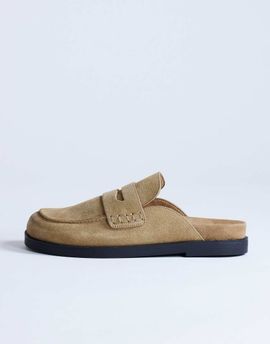 Topshop Topshop Addie real suede mule loafers in taupe-Neutral