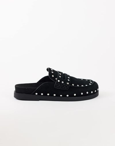 Topshop Topshop Addie real suede studded mule loafer in black